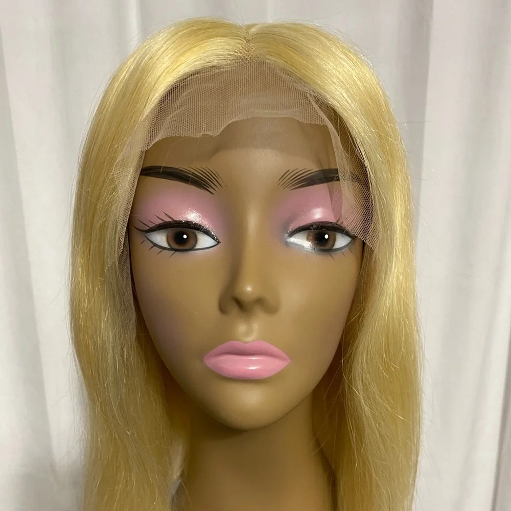 16 Inch Blonde 613 13x4 Lace Front Wig Human Hair Straight Pre-Plucked Med/Large